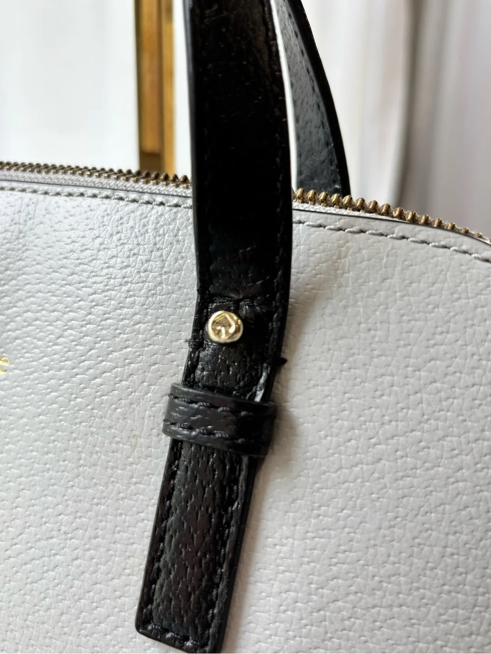kate spade Black and Dove Gray Leather Dome Satchel with Removable Strap